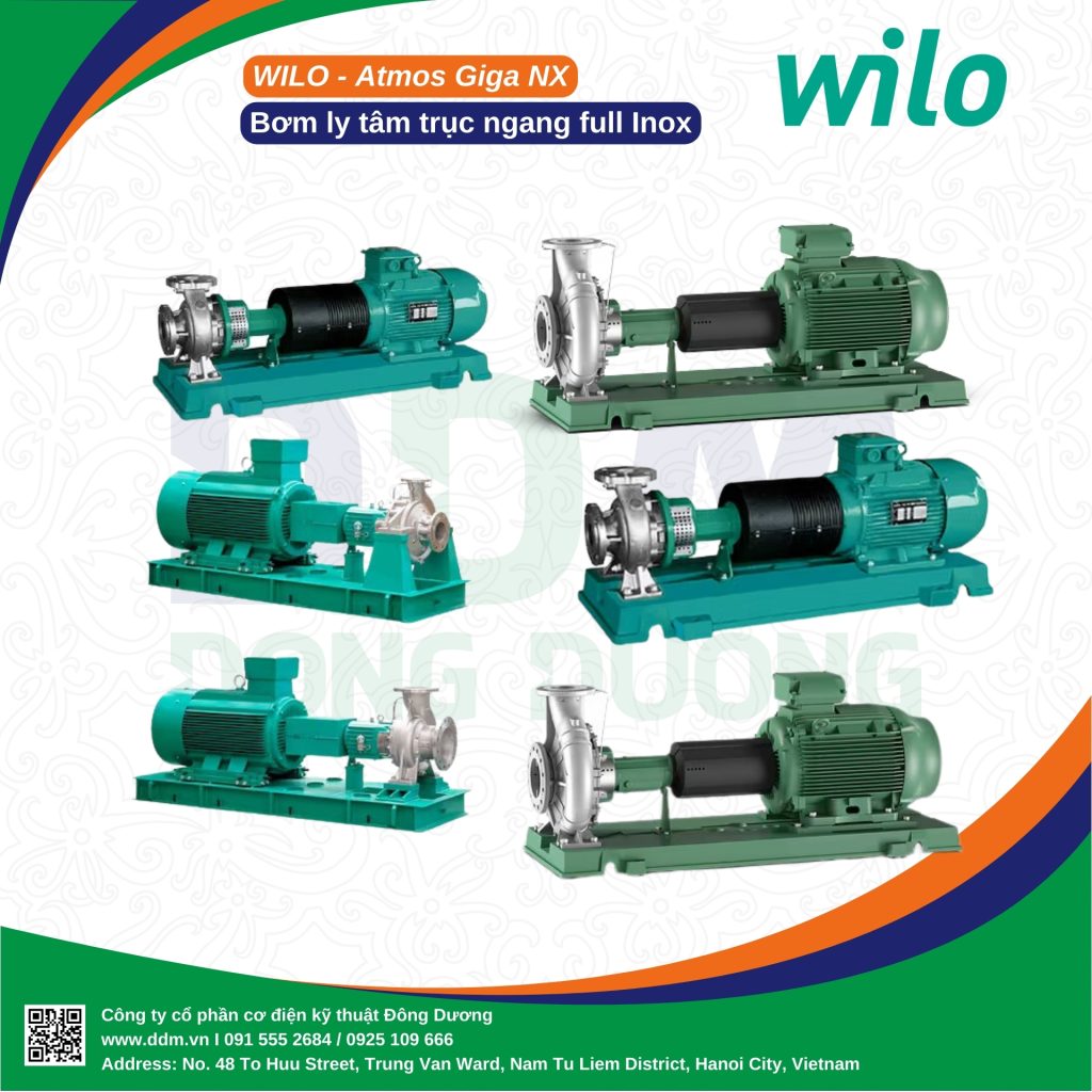 Wilo Atmos Giga NX - Bơm ly tâm trục ngang Full Inox