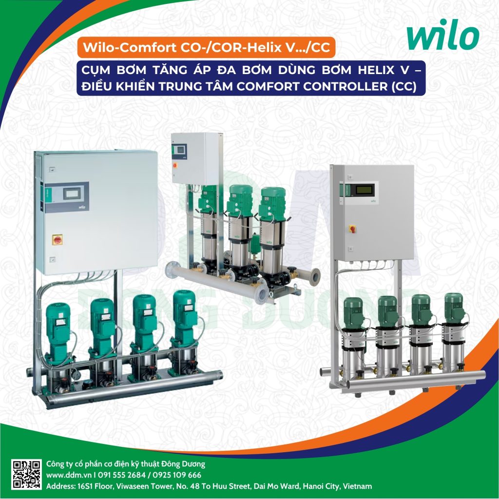Wilo – Comfort CO-/COR-Helix V…/CC – Cụm Bơm Tăng Áp Đa Bơm Dùng Bơm Helix V, Điều Khiển Trung Tâm Comfort Controller (CC)