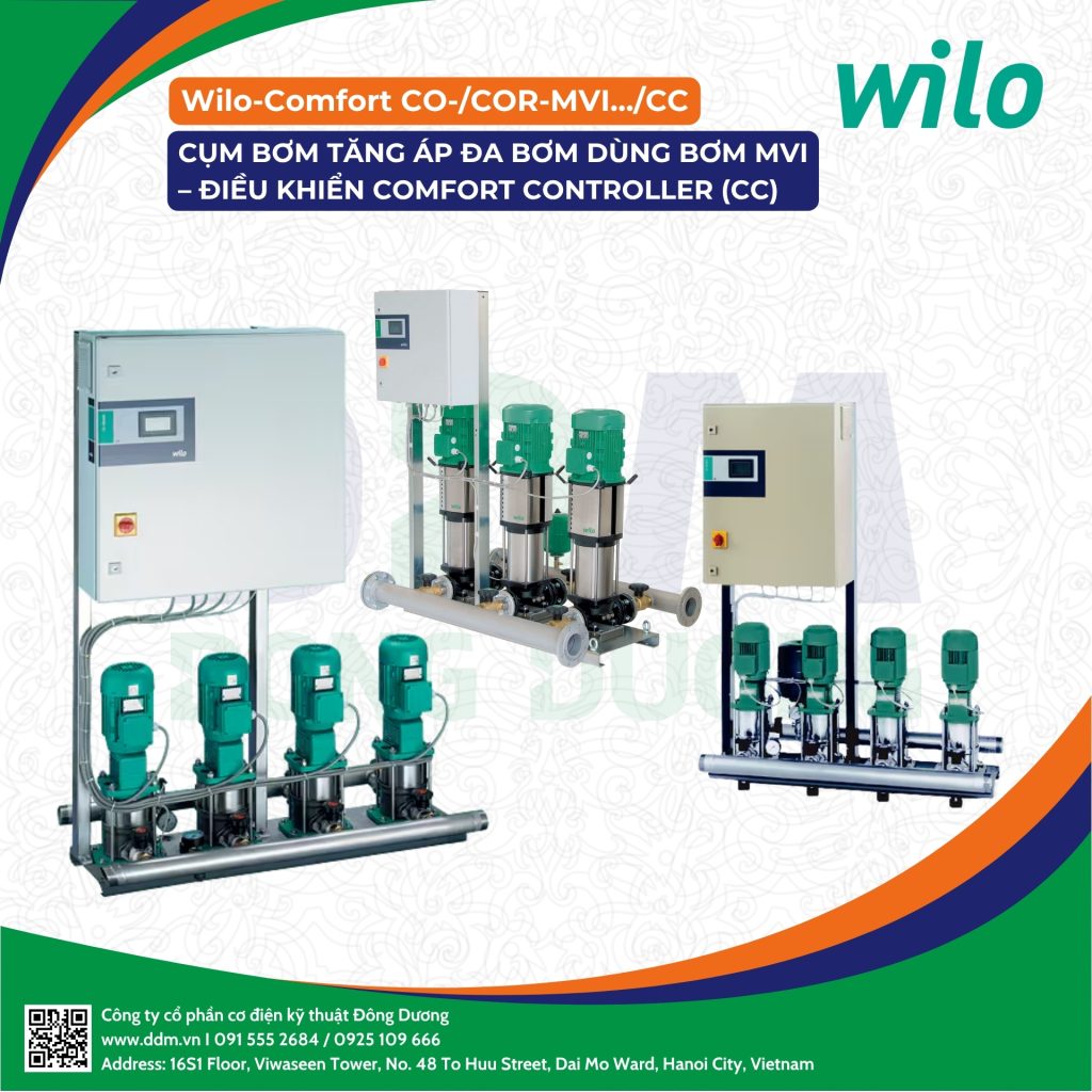 Wilo – Comfort CO-/COR-MVI…/CC – Cụm Bơm Tăng Áp Đa Bơm Dùng Bơm MVI, Điều Khiển Trung Tâm Comfort Controller (CC)