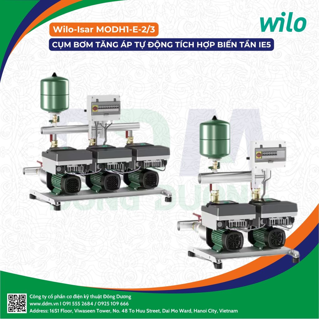Wilo – Isar MODH1-E-2/3 – Cụm Bơm Tăng Áp Tự Động Tích Hợp Biến Tần IE5