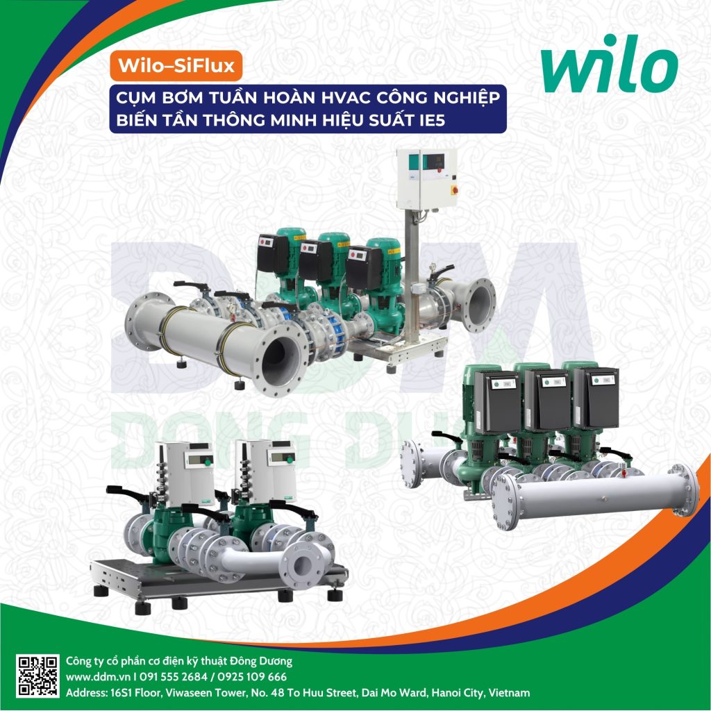 Wilo-SiFlux – Cụm bơm tuần hoàn HVAC công nghiệp điều khiển biến tần thông minh
