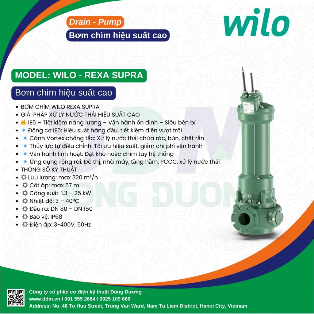 Wilo Rexa Supra - Bơm chìm Wilo công nghệ hiệu suất cao