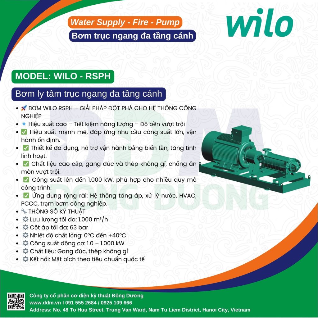 Bơm ly tâm trục ngang đa tầng cánh Wilo - RSPH