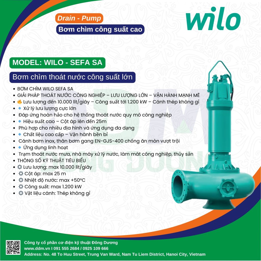 Bơm Chìm Thoát Nước Công Nghiệp Wilo – Sefa SA