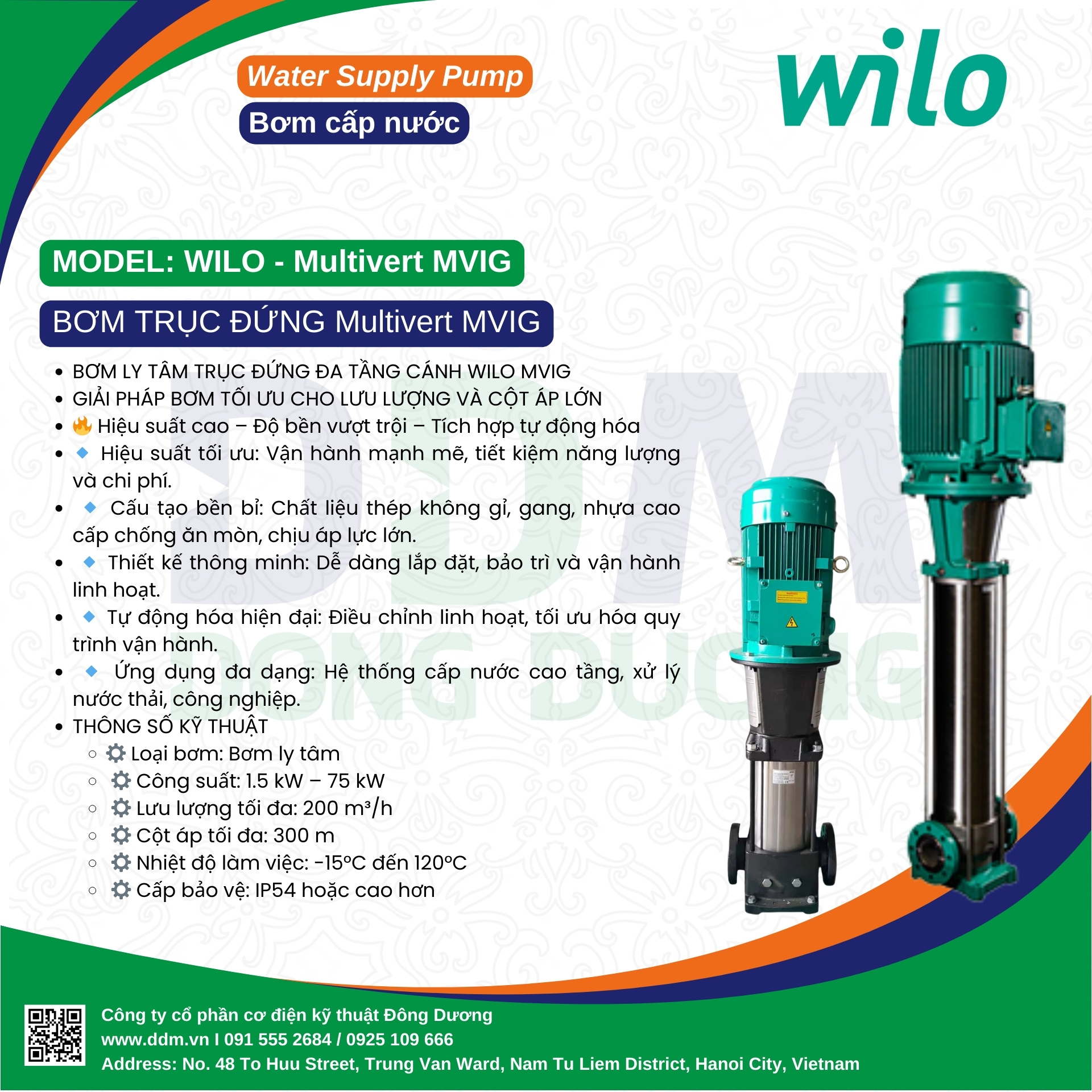 Wilo MVIG - Bơm ly tâm trục đứng đa tầng cánh
