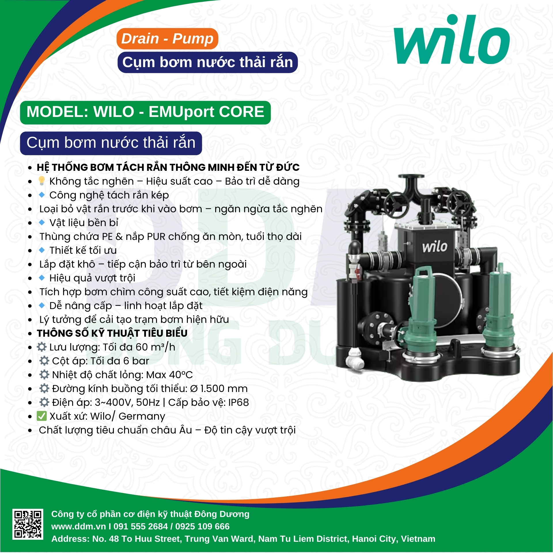 Wilo EMUport CORE - Cụm bơm nước thải rắn
