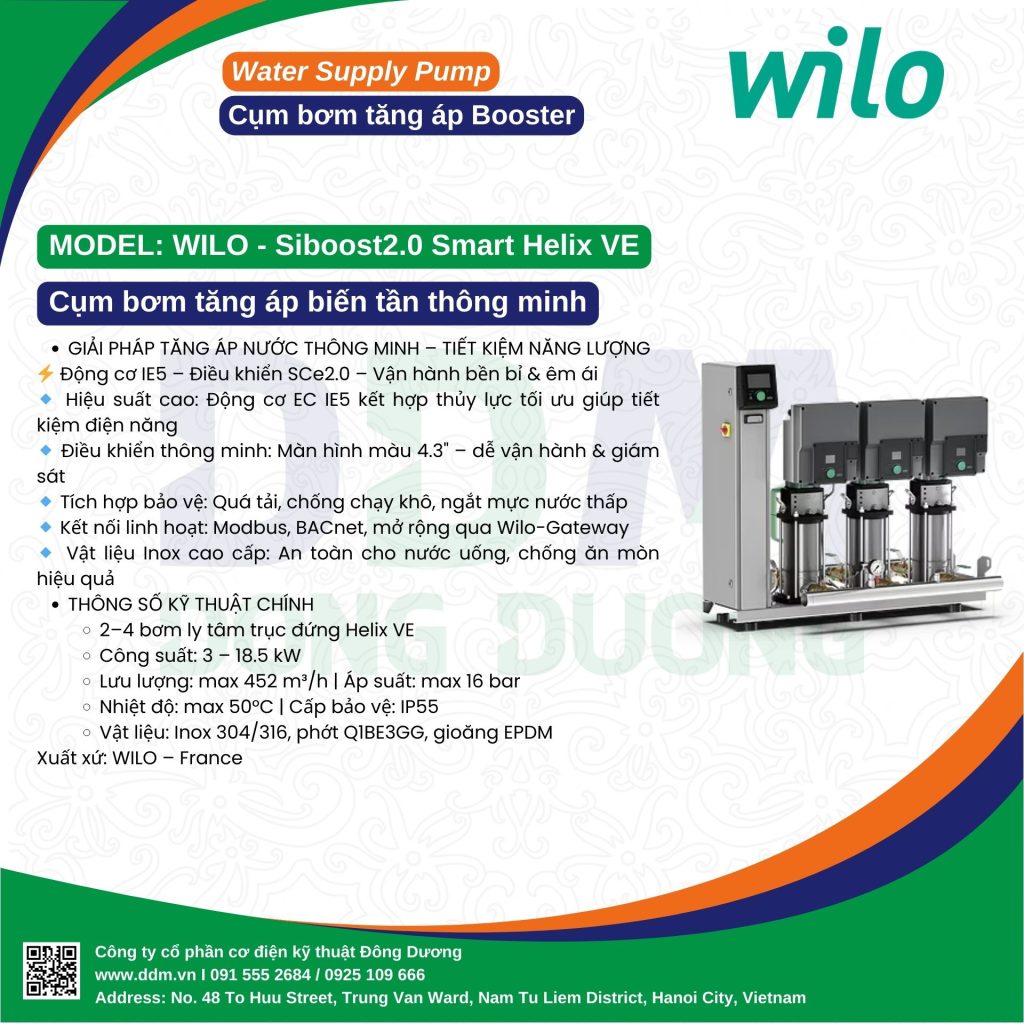 Wilo SiBoost2.0 Smart Helix VE – Cụm Tăng Áp Thông Minh IE5