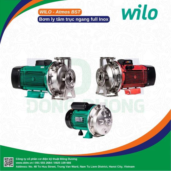 WILO ATMOS BST – BƠM LY TÂM TRỤC NGANG FULL INOX