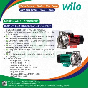 WILO ATMOS BST – BƠM LY TÂM TRỤC NGANG FULL INOX