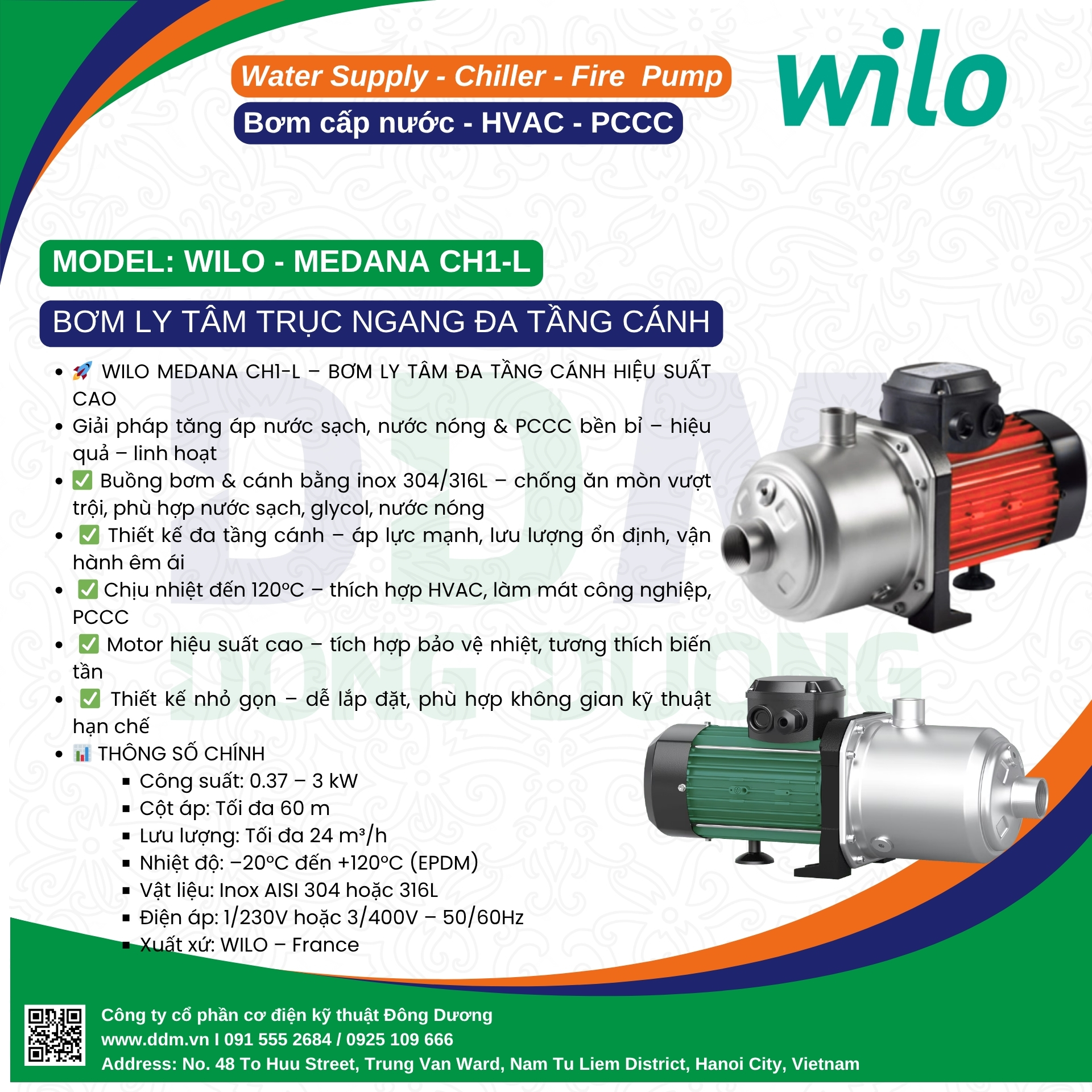 WILO MEDANA CH1-L – BƠM LY TÂM ĐA TẦNG CÁNH