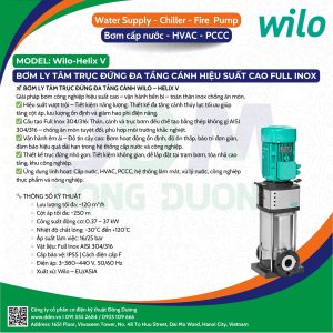 Wilo – Helix V – Bơm Ly Tâm Trục Đứng Đa Tầng Cánh Hiệu Suất Cao Full Inox