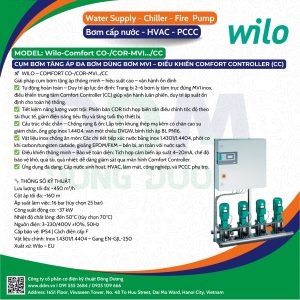 Wilo – Comfort CO-/COR-MVI…/CC – Cụm Bơm Tăng Áp Đa Bơm Dùng Bơm MVI, Điều Khiển Trung Tâm Comfort Controller (CC)