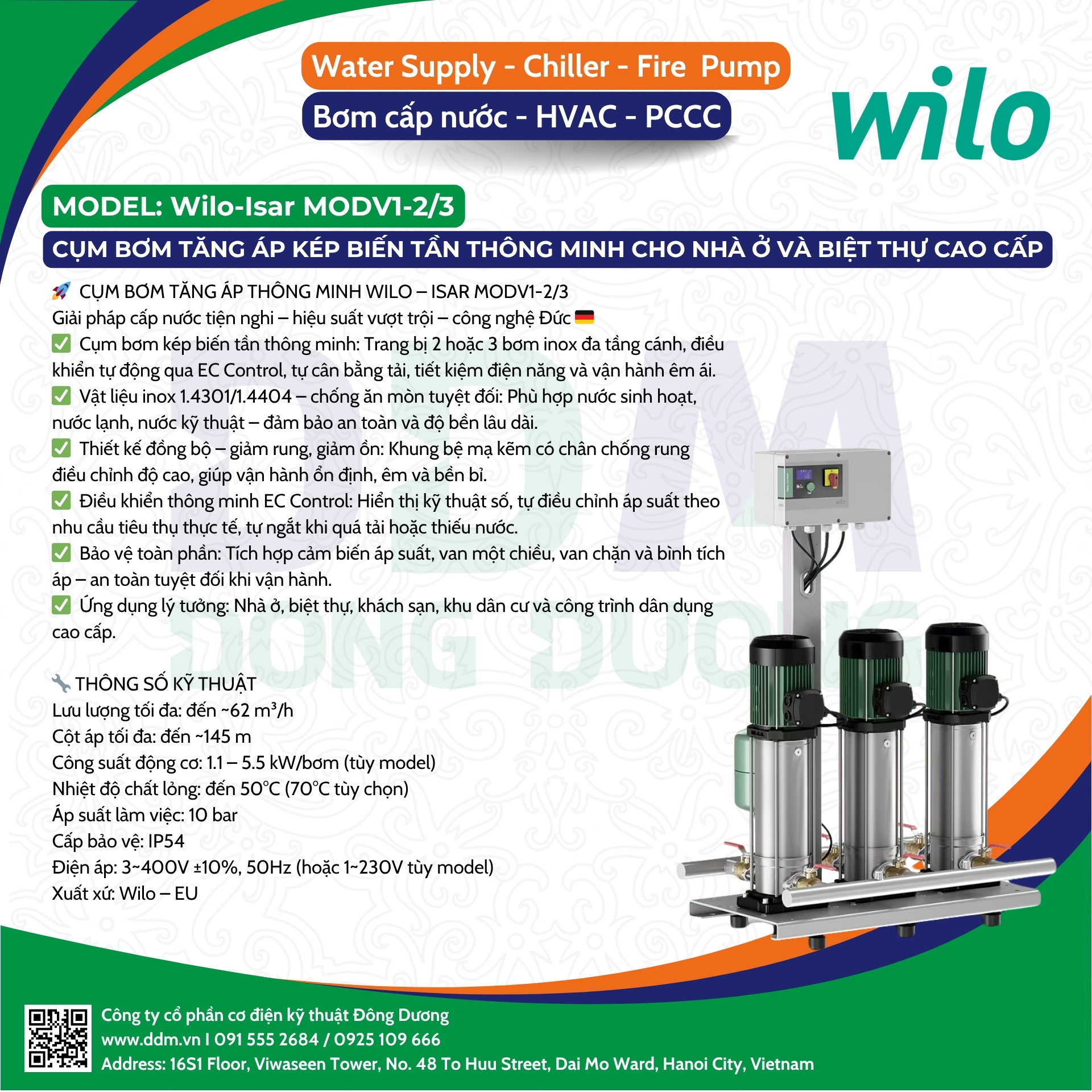 Wilo – Isar MODV1-2/3 – Cụm Bơm Tăng Áp Kép Biến Tần Thông Minh Cho Nhà Ở Và Biệt Thự Cao Cấp
