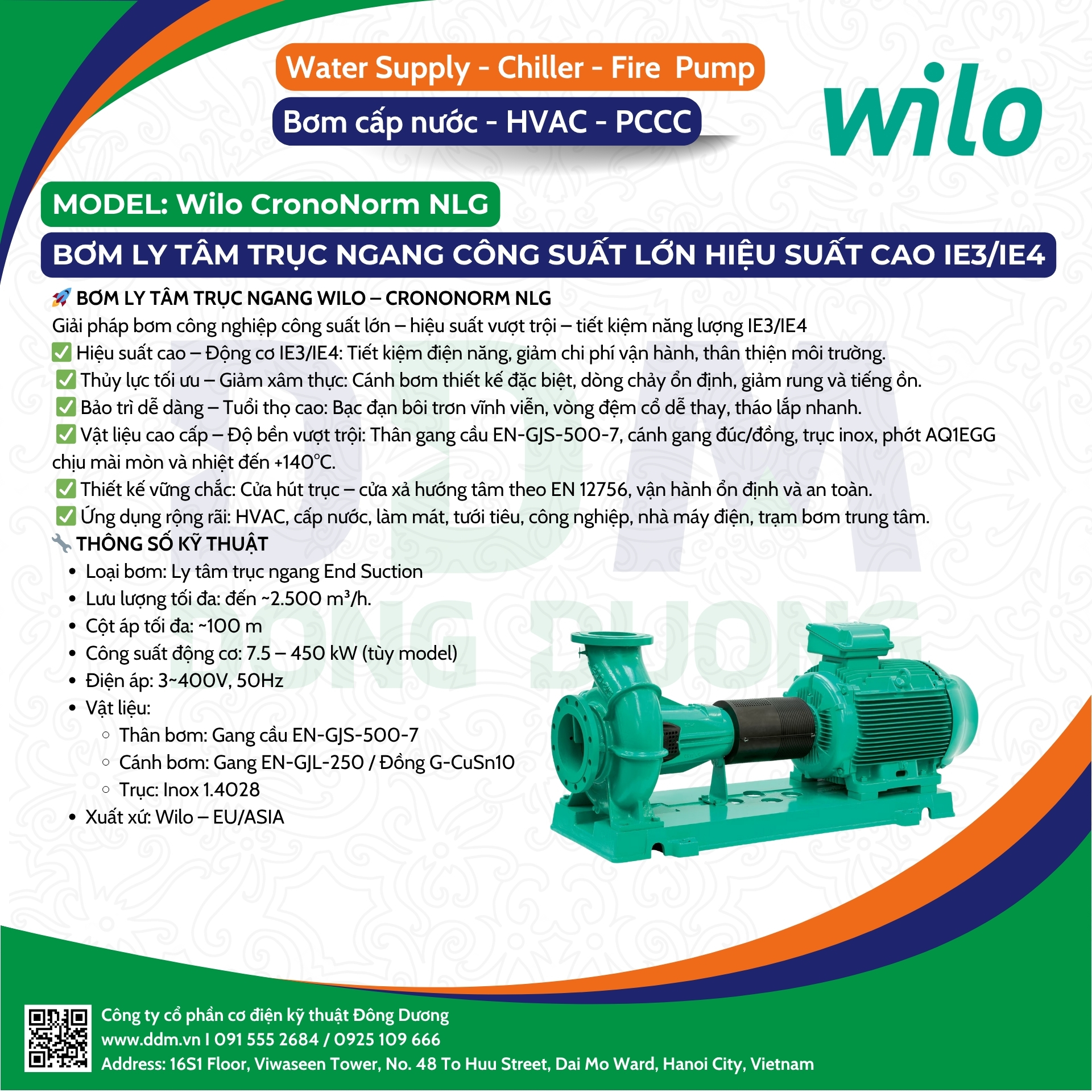 Wilo – VeroNorm NPG – Bơm Ly Tâm Trục Ngang Đầu Rời Tiêu Chuẩn DIN
