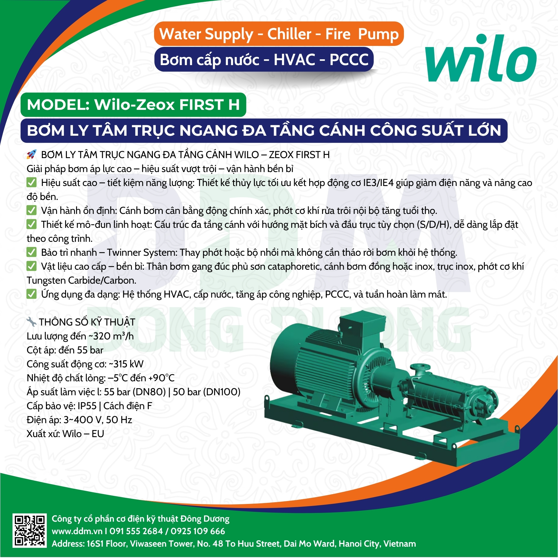 Wilo – Zeox FIRST H – Bơm Ly Tâm Trục Ngang Đa Tầng Cánh Công Suất Lớn